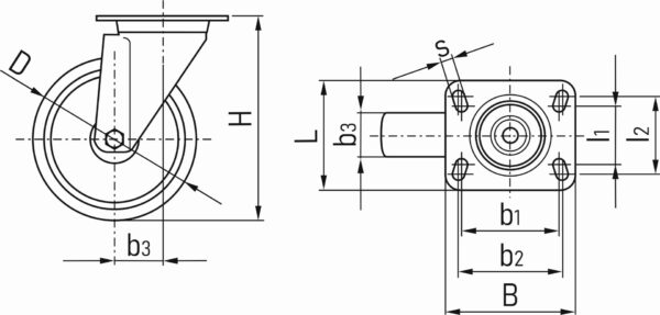 Ratas pööratav 125mm Tööstuslikud rattad